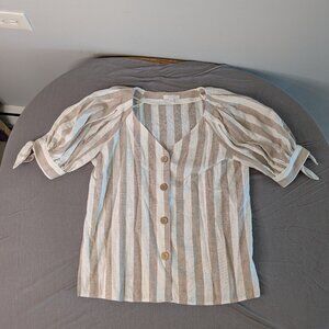 LC Lauren Conrad Linen Blend striped button up boho cottagecore small